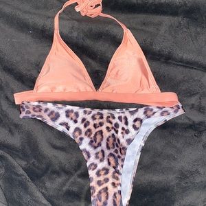 Peach & Cheetah Print Shein Bikini Set
